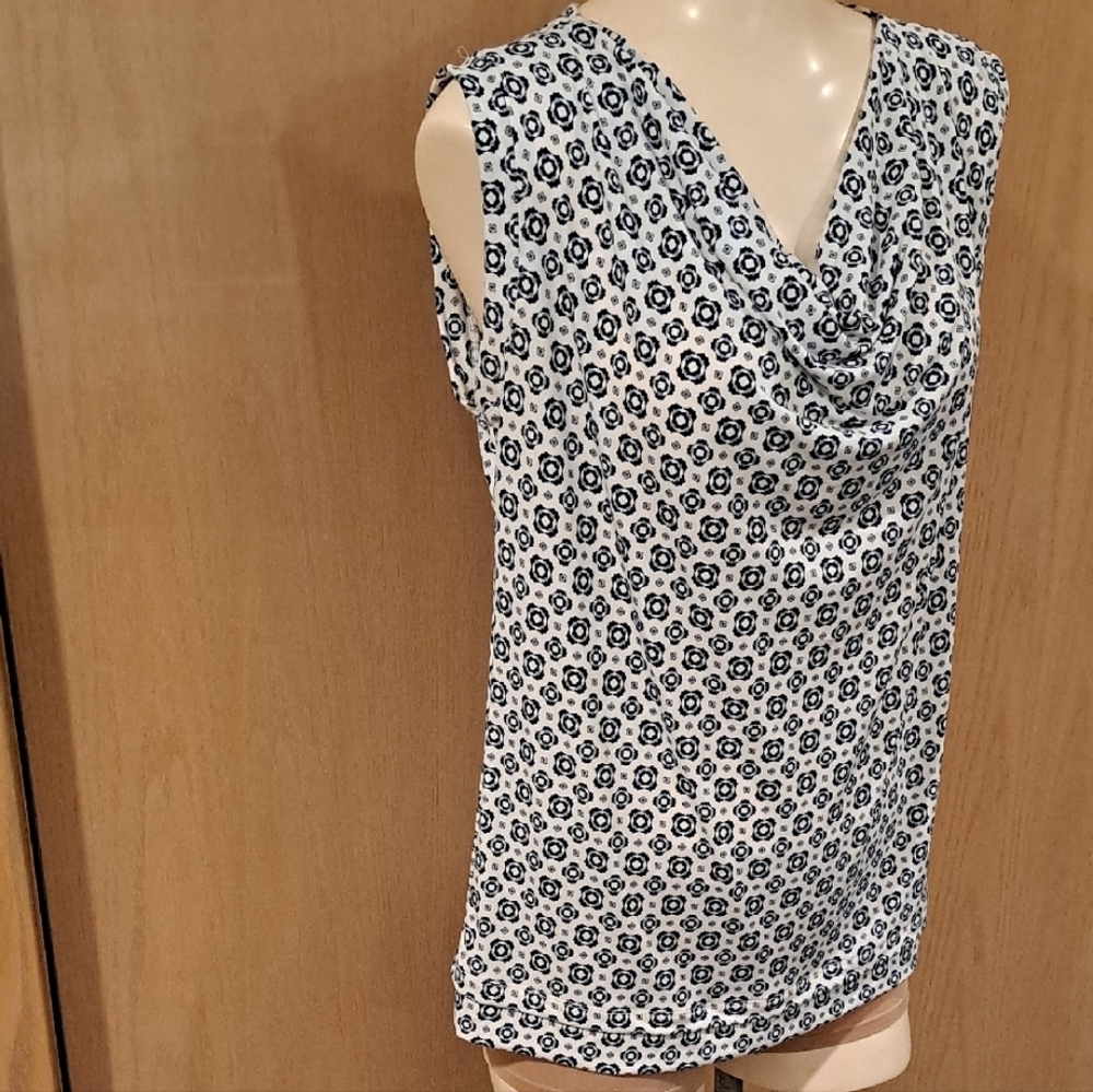 Geometric Sleeveless Top - Teal, Gray and White